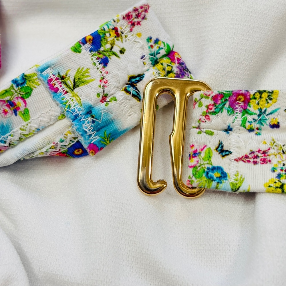 Johnny Was Multicolor Patchwork Bikini Top - Green, Pink, Orange, Blue - Picture 6 of 11